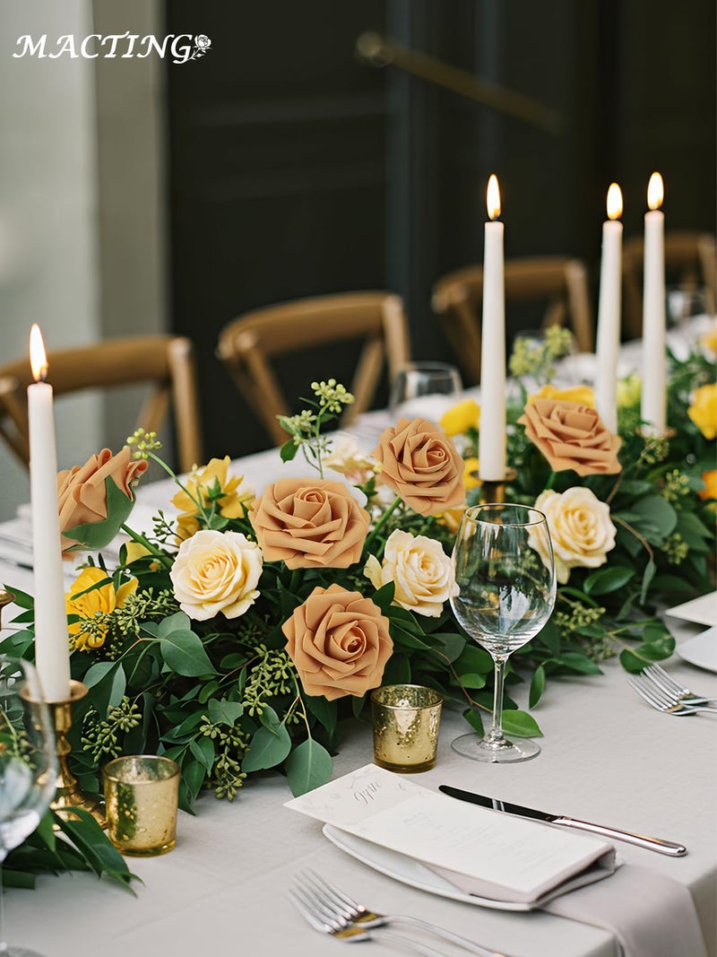 MACTING 30PCS Artificial Flower Roses Real Touch Fake Rose Flowers with Stem Foam Roses for DIY Wedding Bouquet Table Centerpieces Party Baby Shower Spring Home Valentines Day Decorations,Gold Yellow - Image 3